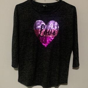 Girls' Black and Pink Sequin Heart Top